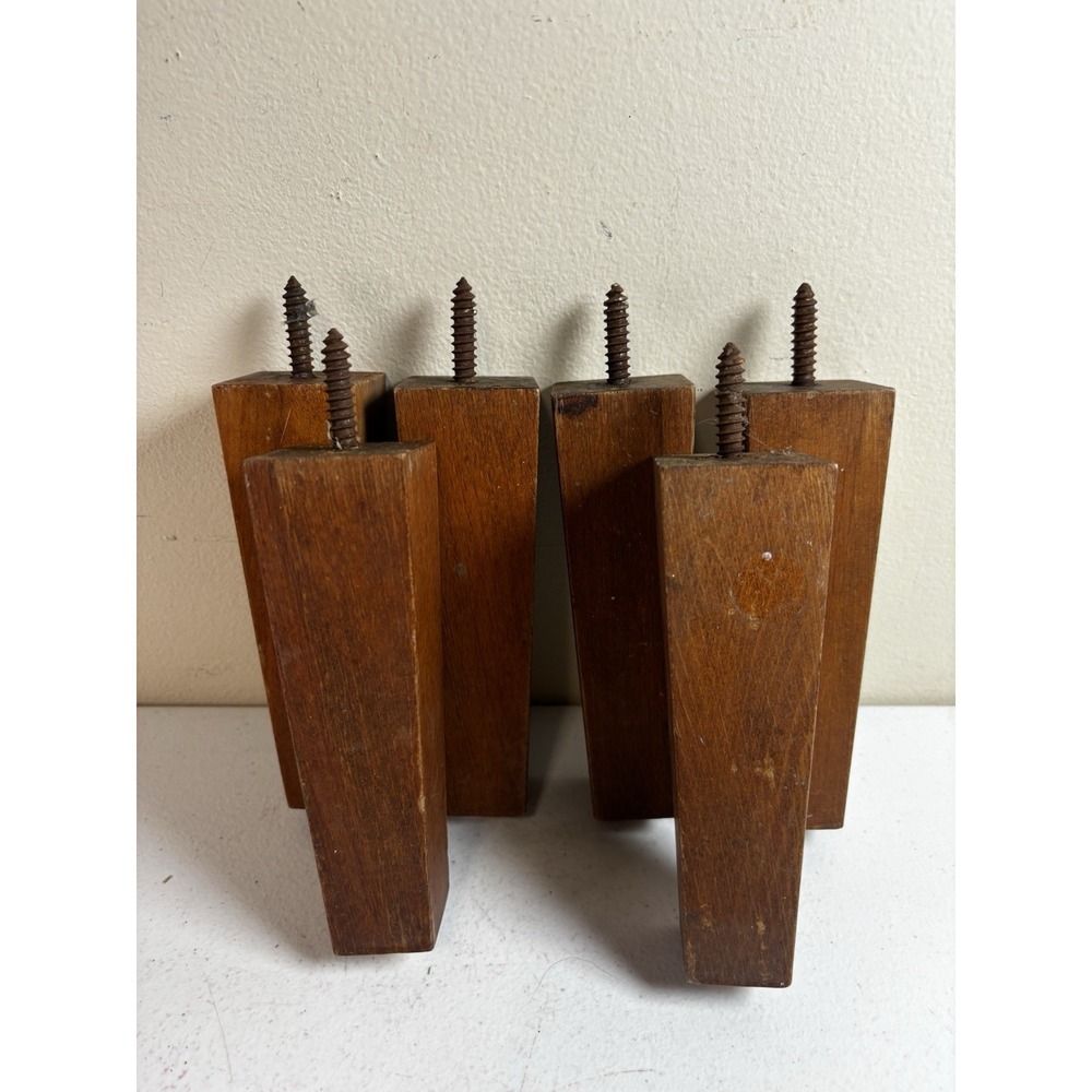 Sofa Legs Tapered Wood 6" Tall Screw On Brown For Furniture Replacement Sofa VTg